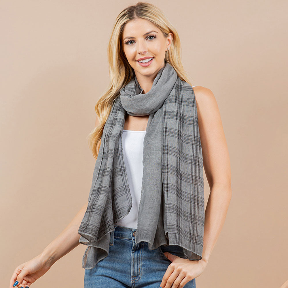 

Легкий шарф-кимоно с геометрическим узором в стиле бохо Truedames, серый