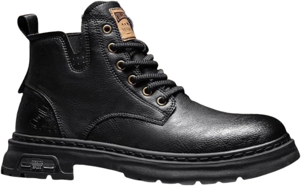 

Мужские ботинки kiobrvhe с шнуровкой, ретро, широкий носок, боковая молния, подошва с протектором, высокие, на платформе, модные, однотонные, тактические, черный