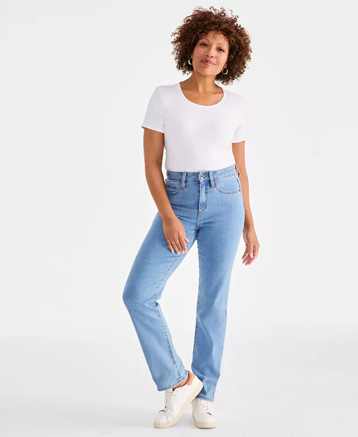 

Узкие джинсы с высокой посадкой и прямыми штанинами Petite High-Rise Natural Straight-Leg Jeans, размеры Petite и Petite Short Style & Co, синий