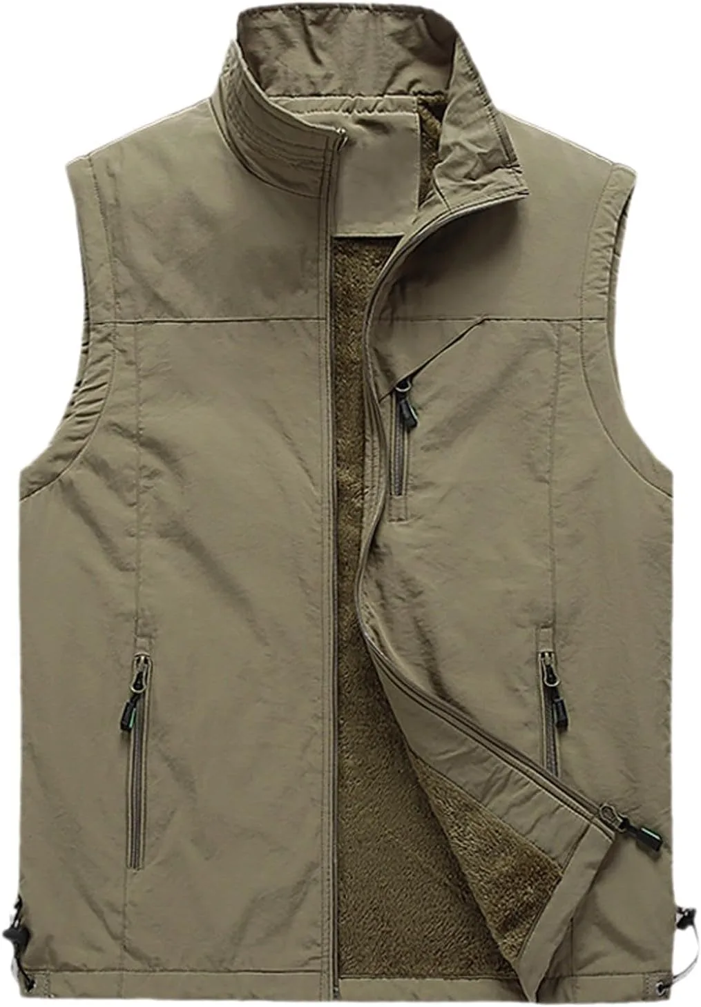 Мужские флисовые жилеты-куртки с воротником-стойкой, однотонные, повседневные, без рукавов, теплые, для осени и зимы Generic, хаки
