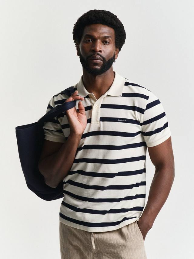 

Хлопковая поло с коротким рукавом и полосками Regular Fit GANT, Cream/Black