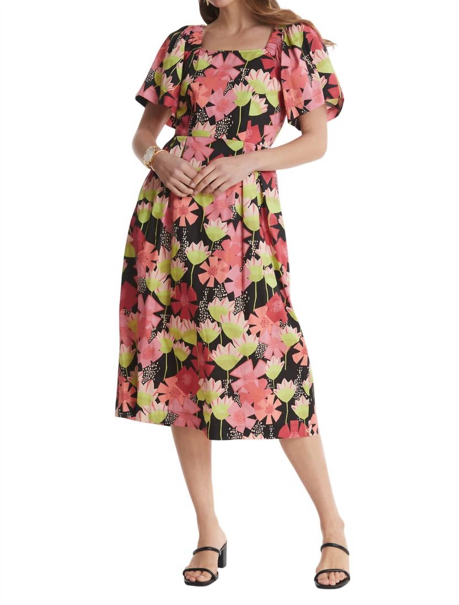 

Платье Britt Floral Tie Back Midi в черном цвете Multi Tyler Boe