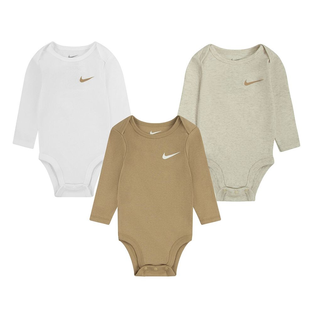 

Комплект из трех боди с длинными рукавами Baby Nike, цвет Ivory