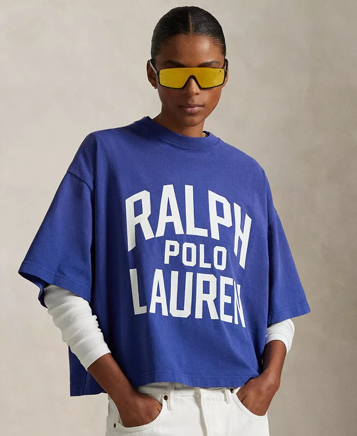 

Женская хлопковая футболка с логотипом Polo Ralph Lauren, синий