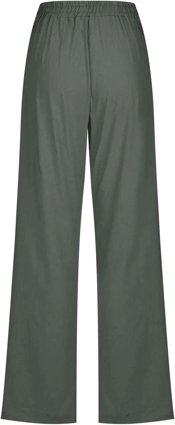 Брюки повседневные из хлопка и льна, Army Green — фото 4