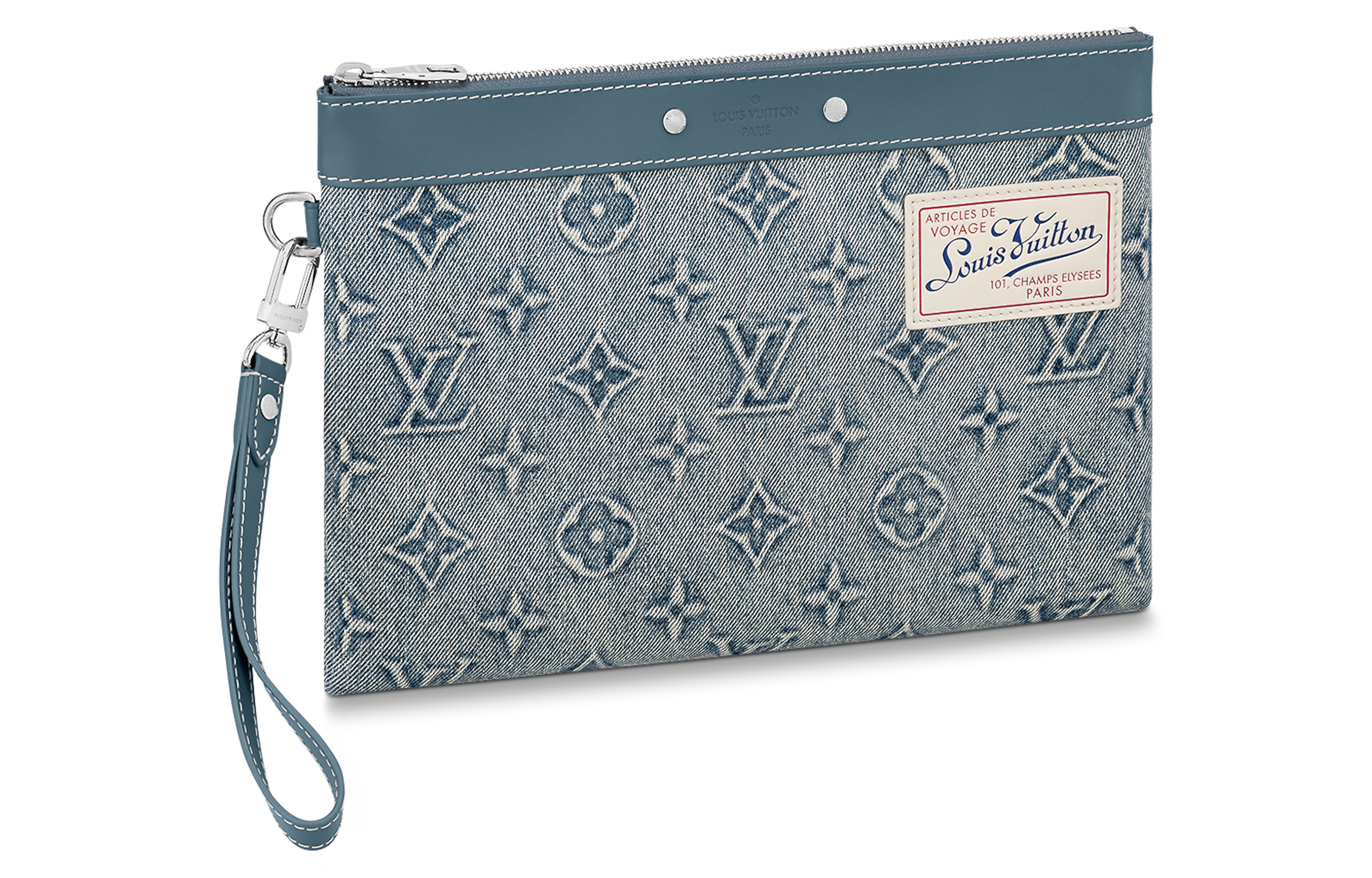 

LOUIS VUITTON Сумка-клатч из коровьей кожи в стиле пэчворк, мужская, джинсовая, синяя
