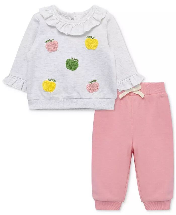 

Малыши для девочек, 2 шт. Комплект из толстовки и спортивных штанов из шенилловой ткани Apples Little Me, розовый