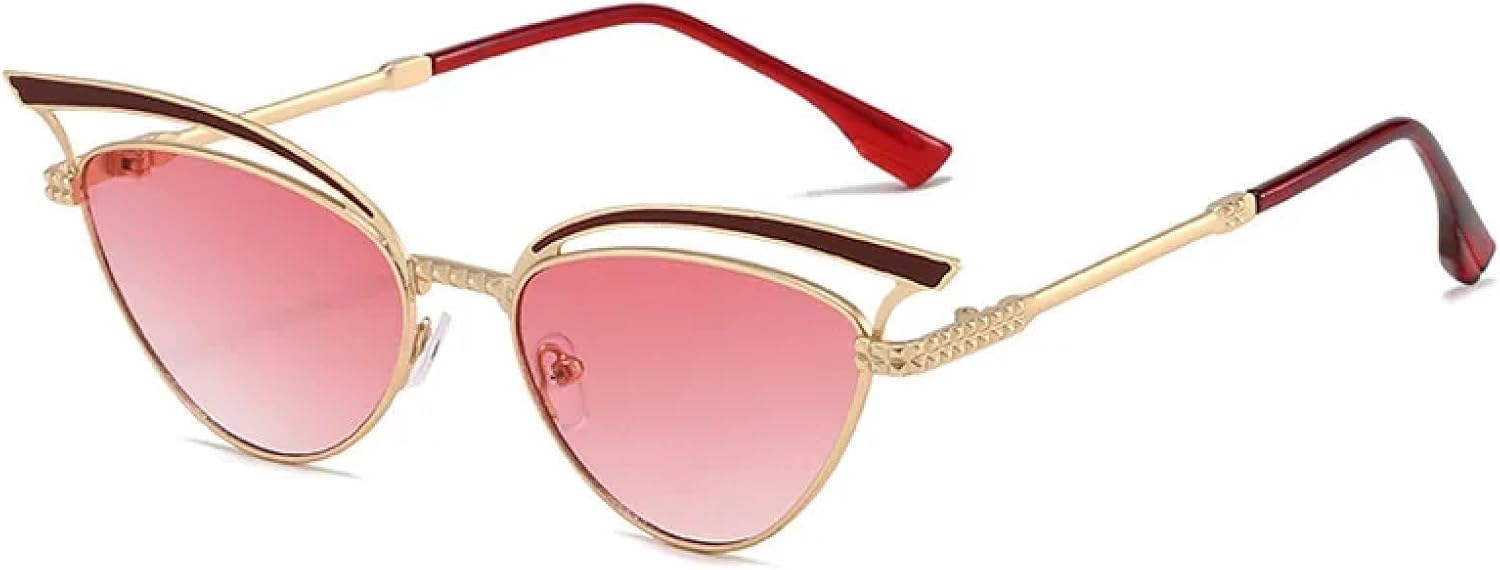 

Винтажные солнцезащитные очки «кошачий глаз» для женщин, модный стиль, полая металлическая оправа, ретро-очки для активного отдыха, защита от УФ-излучения UV400 VVTWSSW, Gold-pink