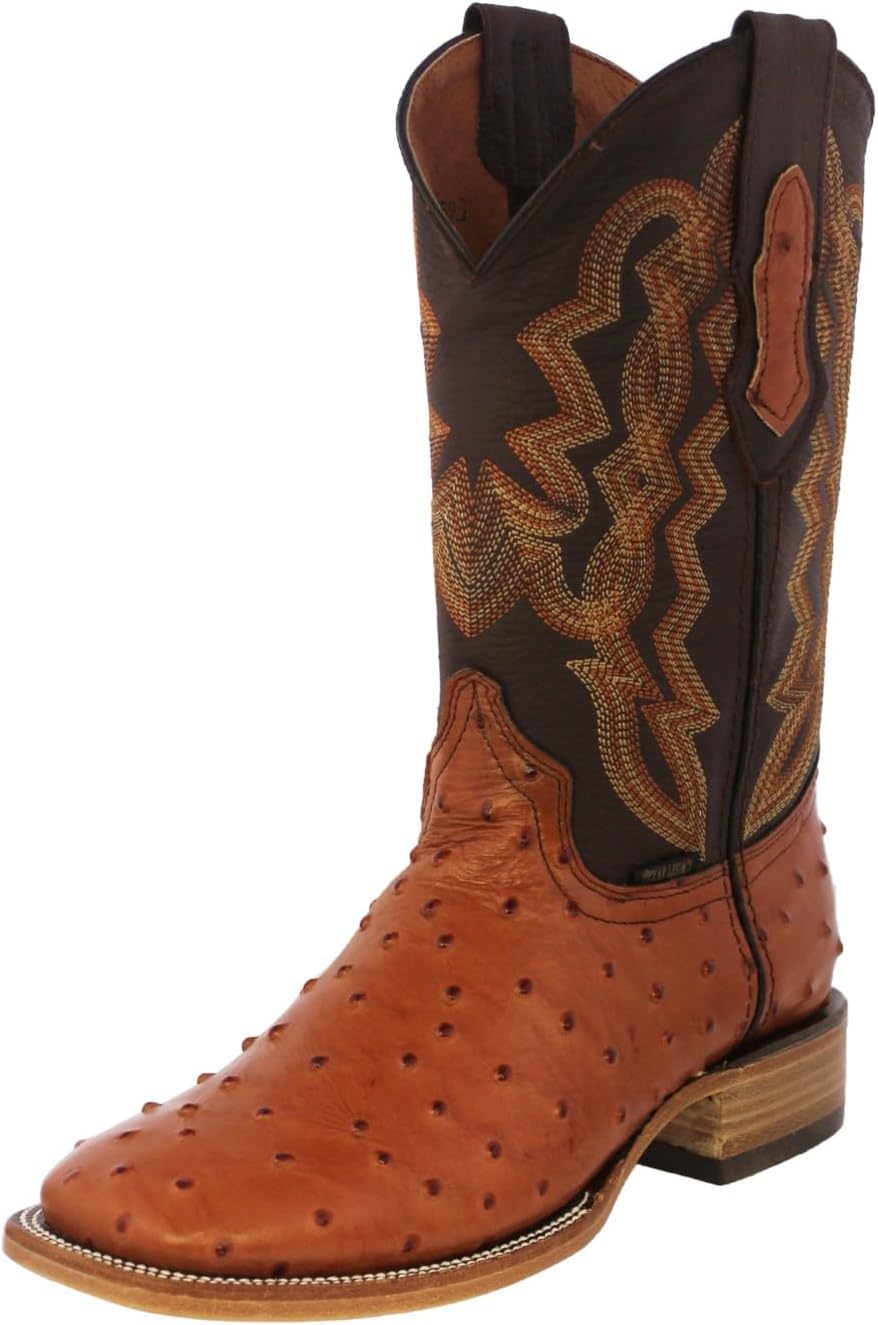

Мужские ковбойские сапоги Texas Legacy оранжевого цвета с западным дизайном, кожей с принтом страусиного пера, квадратный носок