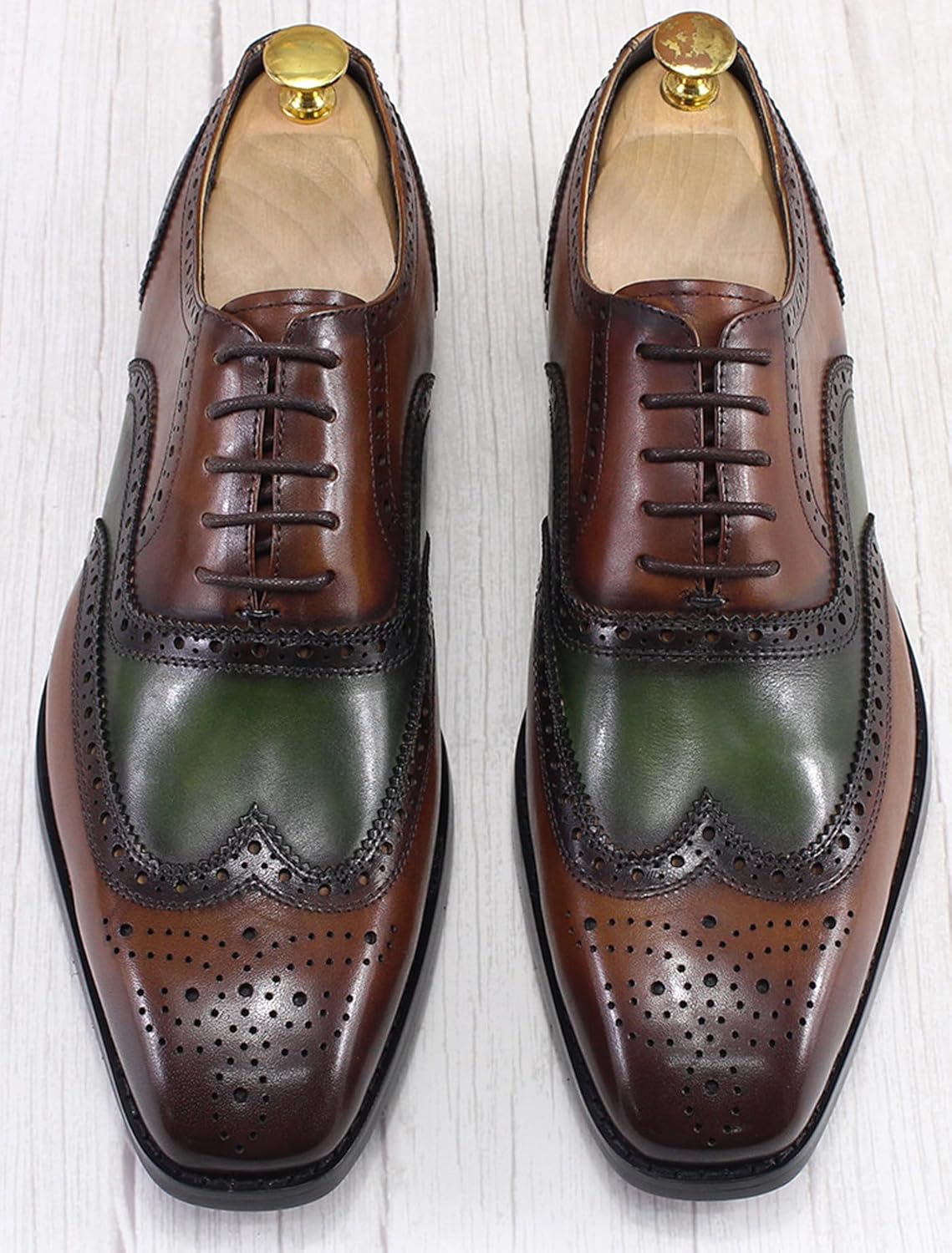 Мужские туфли Santimon Wingtips Brogues Oxfords, формальные деловые туфли из натуральной кожи, роскошные дерби для мужчин, для выпускного, свадьбы, бизнеса, повседневного ношения, двухцветные, модные, удобные туфли к смокингу, зеленый — фото 4