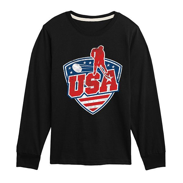 

Футболка с длинным рукавом Boys 8-20 usa hockey distressed Licensed Character, Black