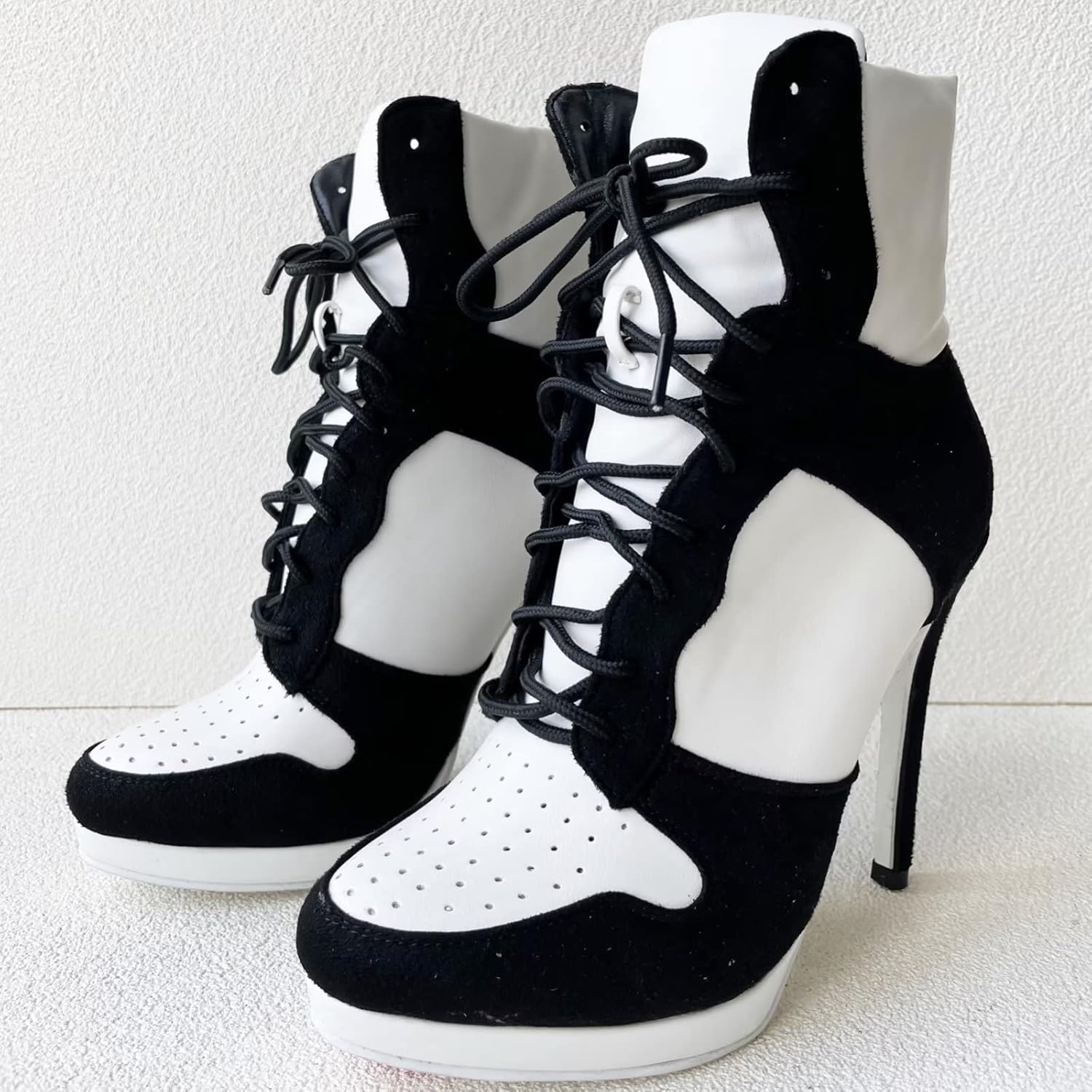 Ботильоны Frankie Hsu Stiletto Sport с высокой шпилькой для баскетбола, черные замшевые классические белые кроссовки-бутсы, дизайнерская обувь больших размеров для женщин и мужчин — фото 3