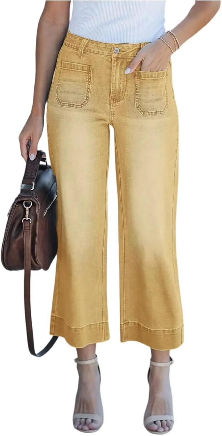 

Женские джинсы кэпри с высокой талией на пуговицах, широкие укороченные