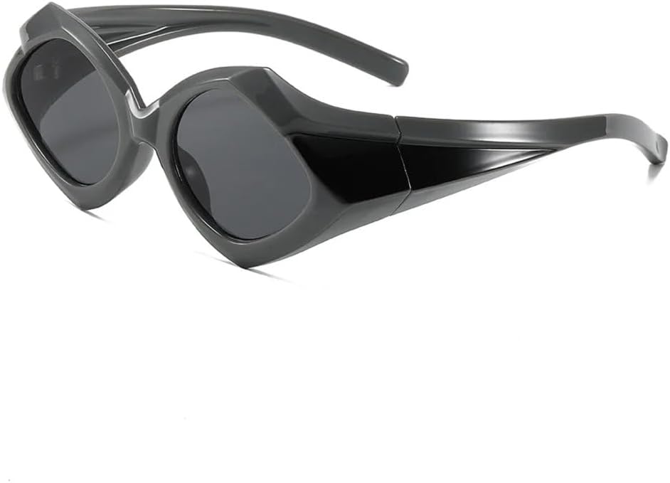 

Большие солнцезащитные очки неправильной формы в форме ромба для женщин и мужчин, винтажные солнцезащитные очки в крупной оправе, защита от ультрафиолета UV400 MTZJH, Gray Black