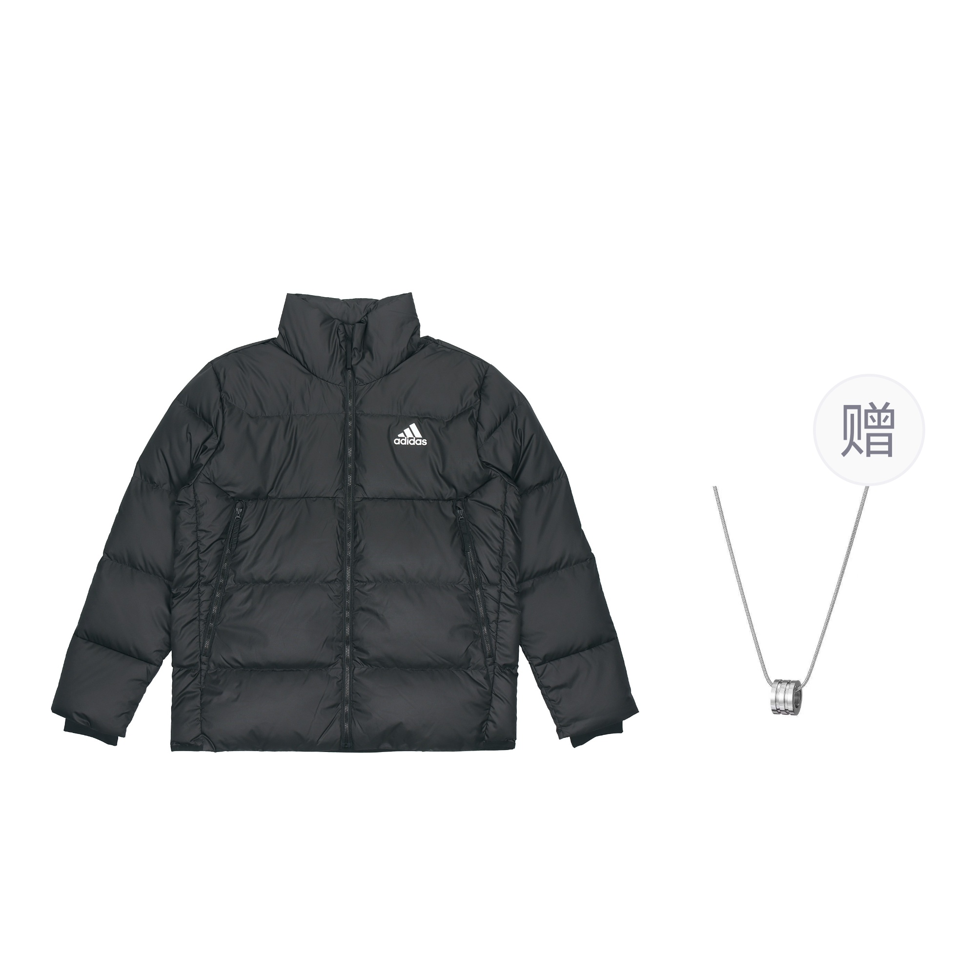 

Пуховик унисекс черный с колье Adidas, черный (с колье)