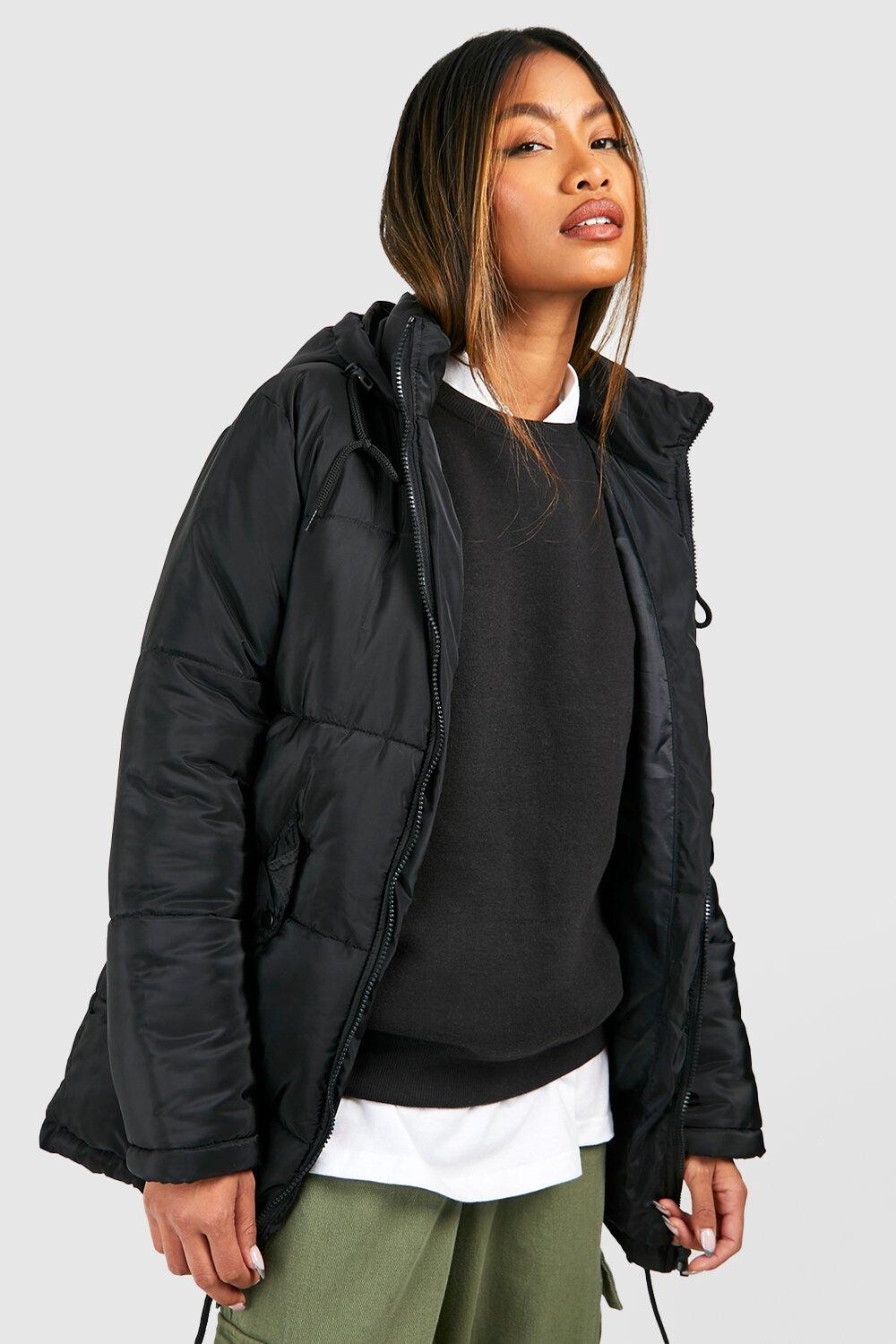 

Удлинная куртка-пуховик с капюшоном Boohoo, черный