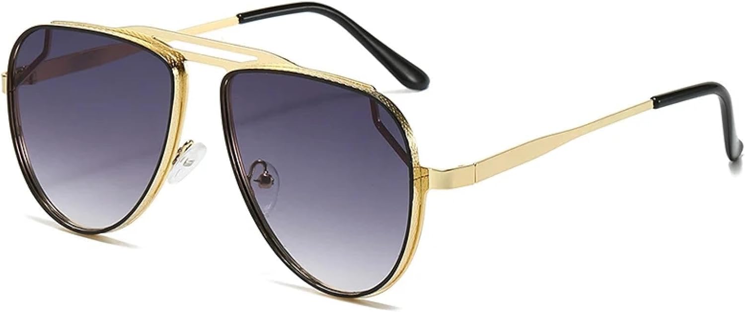 

Ретро-классические металлические солнцезащитные очки с двойной перемычкой для женщин, модные, с градиентным зеркальным покрытием, защита от УФ-излучения UV400 для мужчин HHZZYVY, Golden Gray Gradient