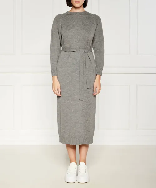 

Шерстяное платье с поясом Mm, серый