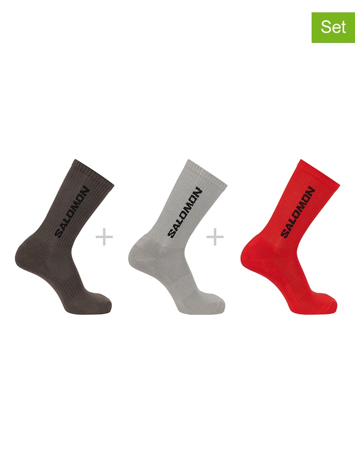 

SALOMON Набор из 3 пар: функциональные носки "Everyday Crew" антрацитового, серого и красного цвета