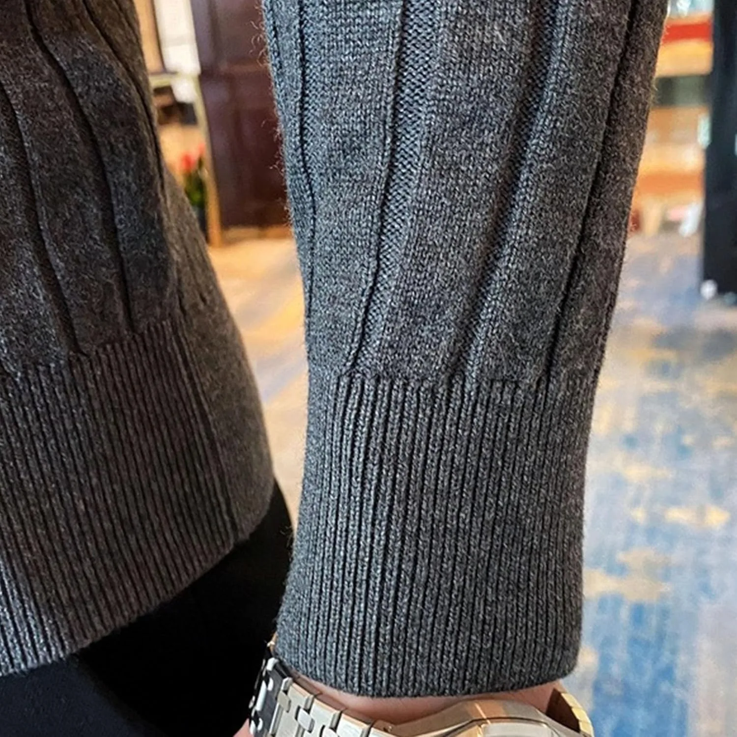 Мужской однотонный свитер с полосками Business Casual — фото 3