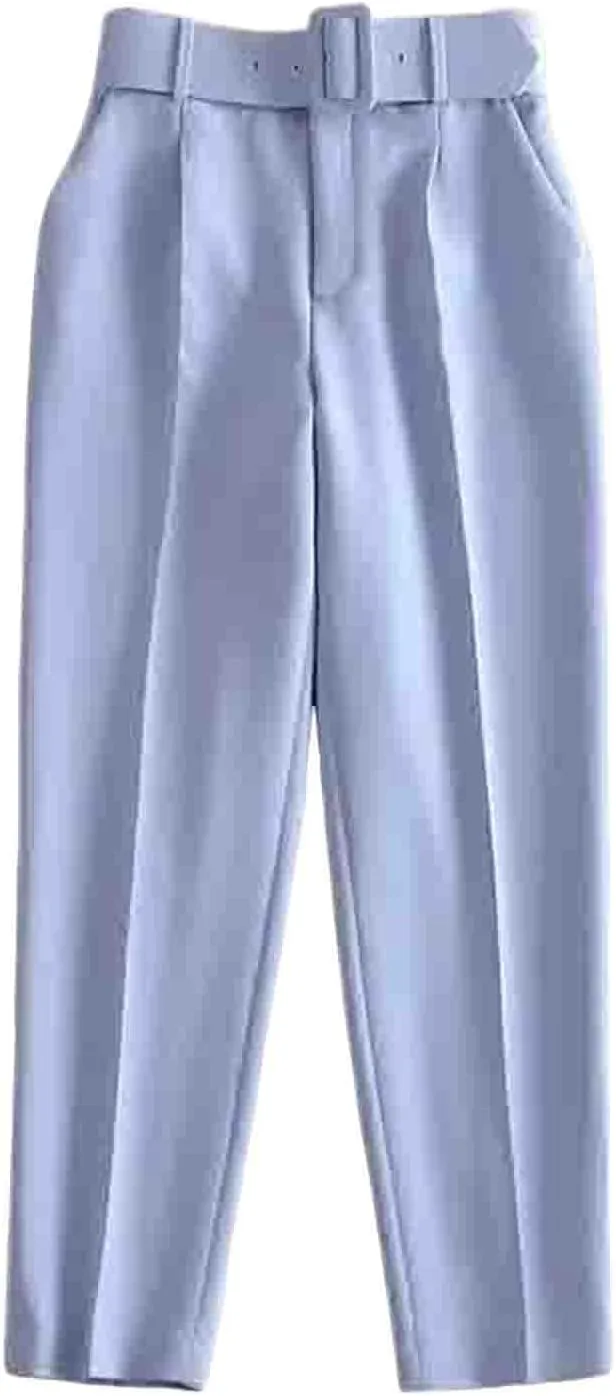Брюки для женщин Work High Waisted, деловые повседневные брюки Business Casual, Slim Fit, прямые, однотонные, с поясом Generic, синий