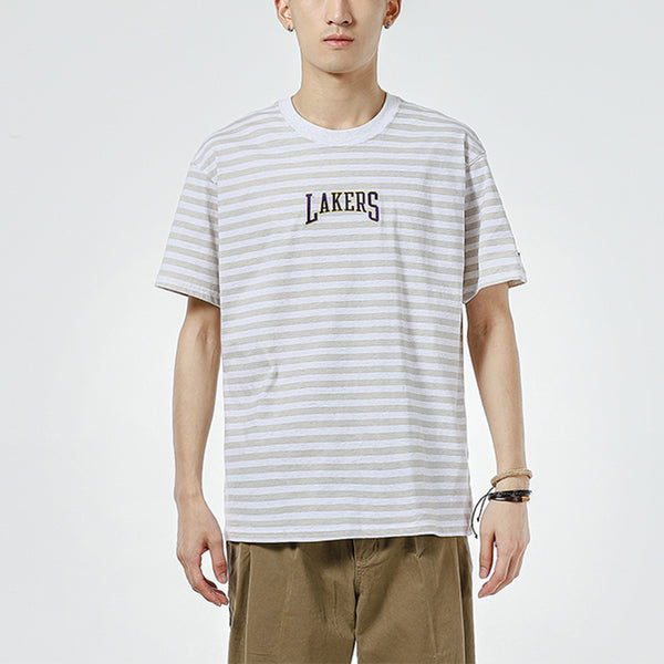 Футболка men's stripe alphabet printing round neck pullover short sleeve lakers white t-shirt Nike, белый — фото 2