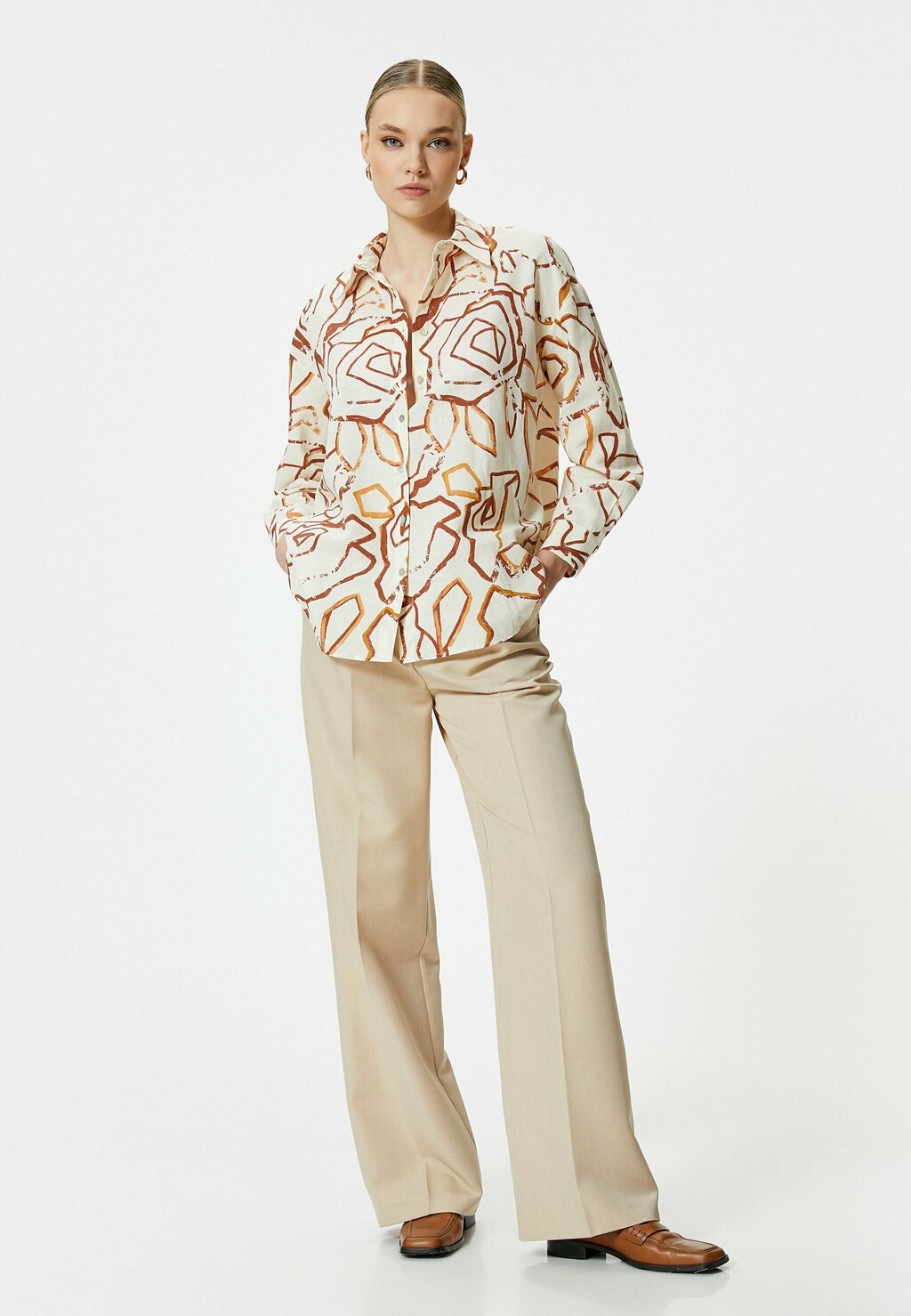 

Рубашка Patterned Long Sleeve Koton, бежевая