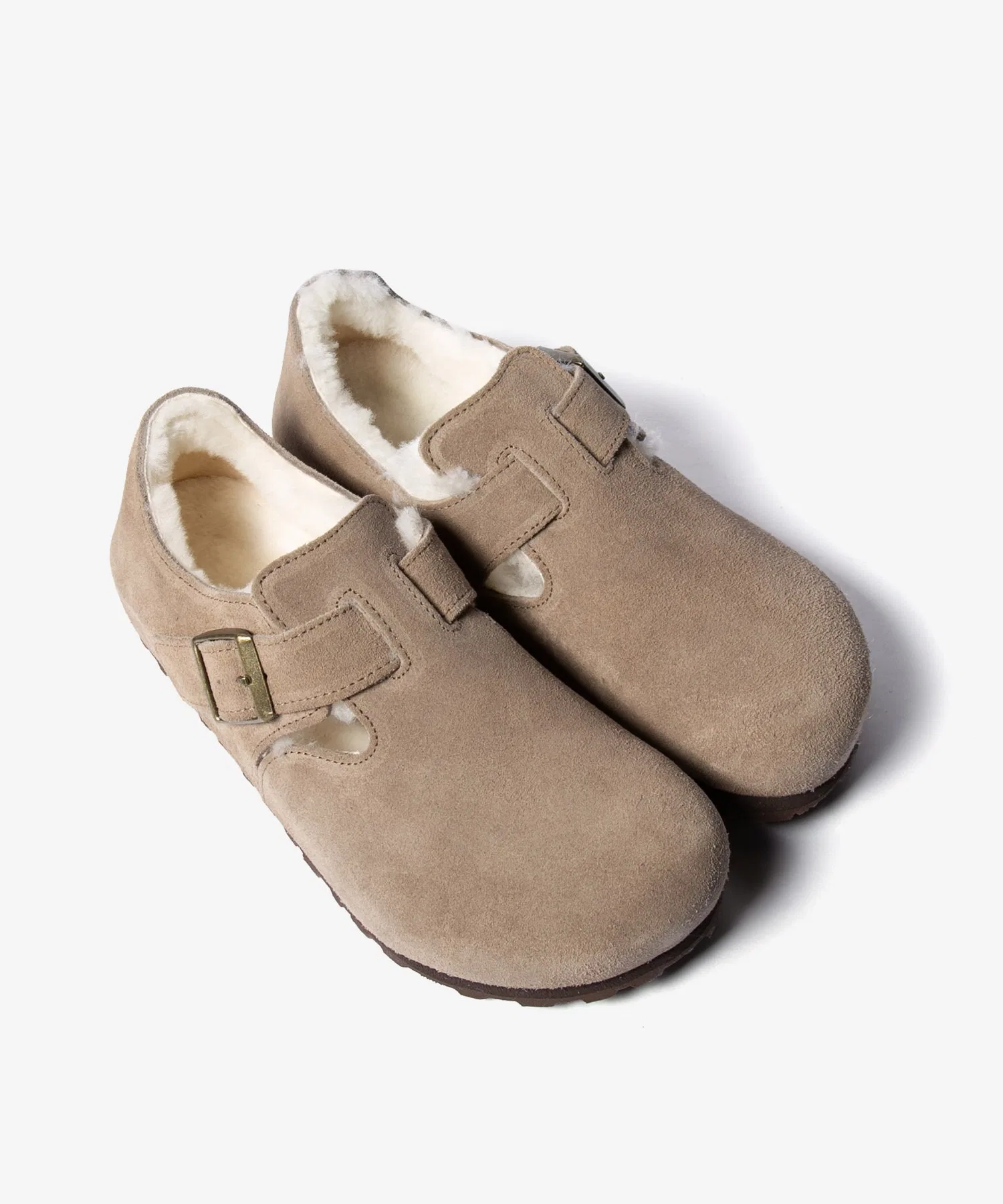Унисекс сандалии Birkenstock London из замши с мехом аш-коричневые — фото 3