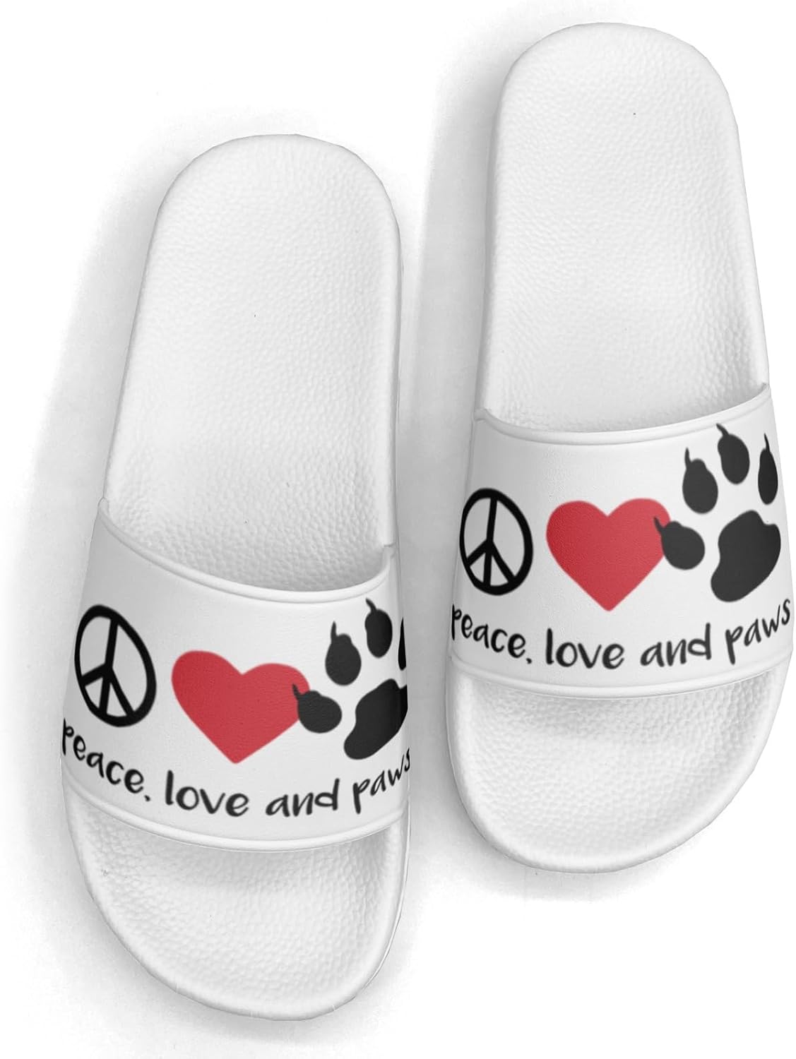 

Домашние и пляжные шлепанцы Peace Love Paws для женщин и мужчин, повседневные спортивные сандалии, для бассейна, душа, дома и улицы, плоские слайд-шлепанцы Generic, Peace, Love and Paws Custom