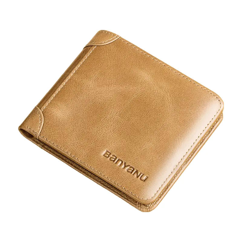 

Banyanu Винтажный кошелек для монет и карт из натуральной кожи, Khaki-Bifold (Vintage Top Grain Cow Leather) Anti-Skimming