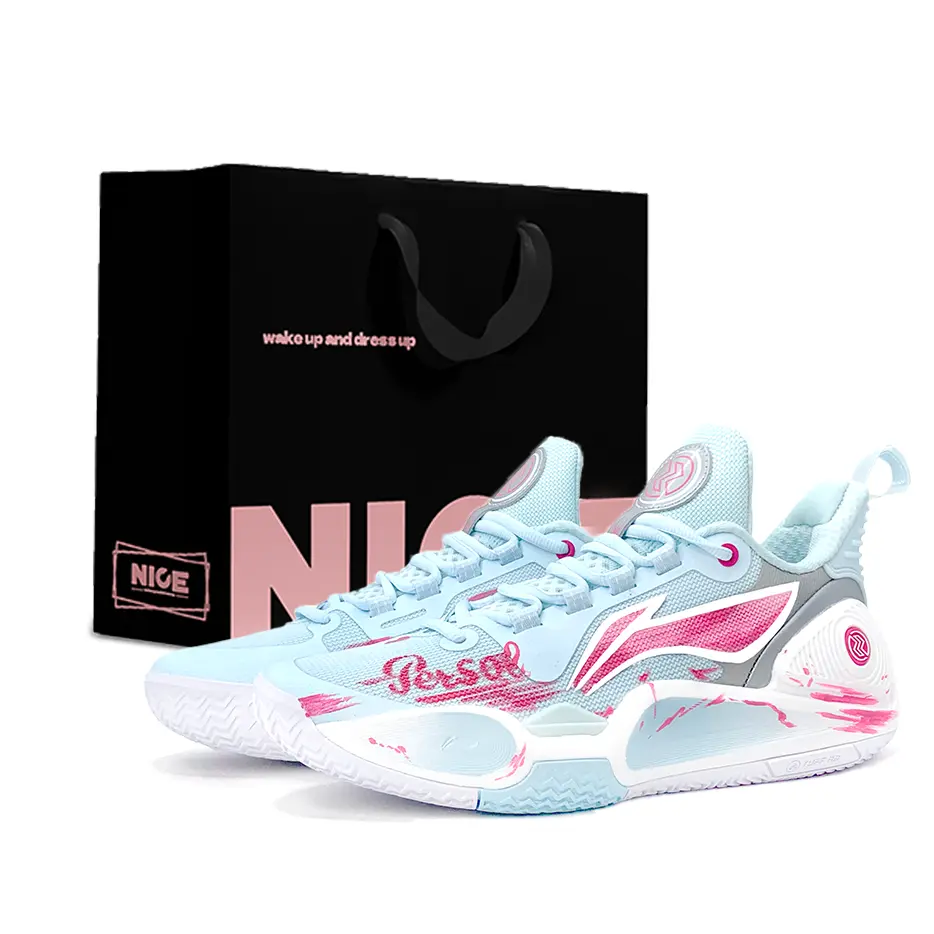 

Мужские низкие баскетбольные кроссовки Li Ning Speed 9 с амортизацией и износостойкостью., синий розовый