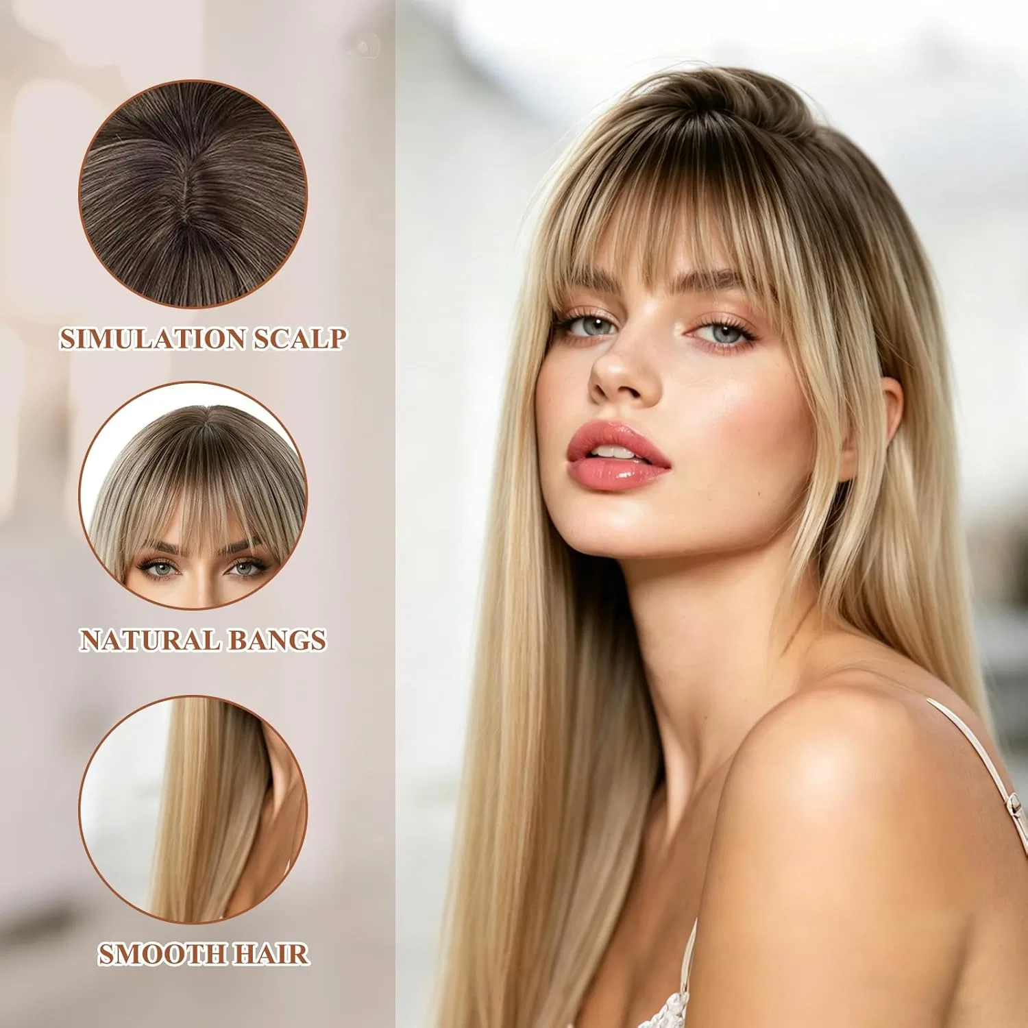 Длинный светлый парик с челкой Ombre Lwezgi — фото 4