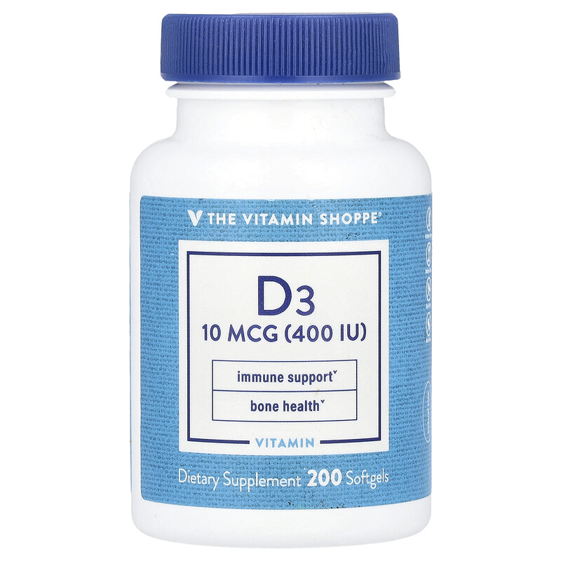 

The Vitamin Shoppe, Витамин D3, 10 мкг (400 МЕ), 200 мягких таблеток