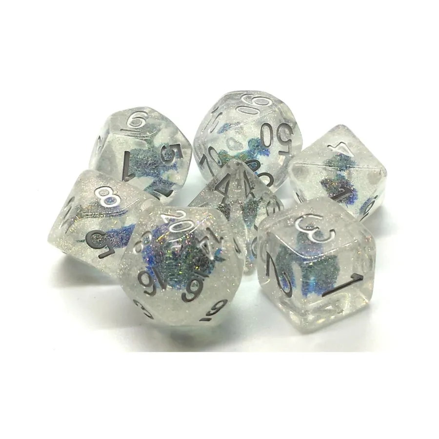 

Поли-набор Радужный синий цветок с серебром (7), Acrylic-Resin Dice - Infused