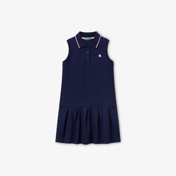 

Хлопковое поло-платье без рукавов с вышитым логотипом 6-14 лет Benetton, синий
