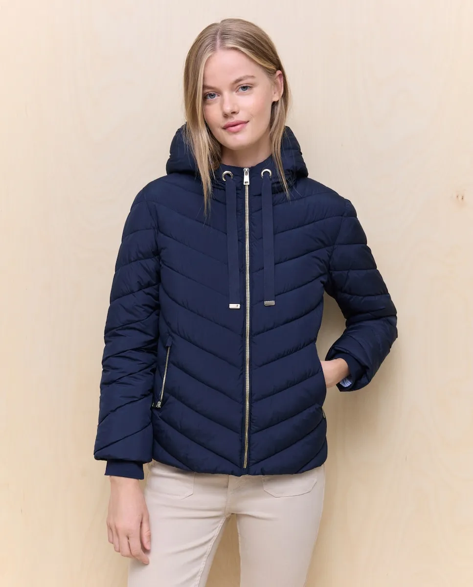 

Длинная женская стеганая куртка на бедра с вязаным рукавом Easy Wear, темно-синий