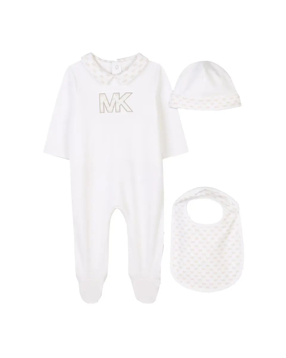 

Детская пижама из 100% хлопка с подходящей шапкой и нагрудником Michael Kors, белый