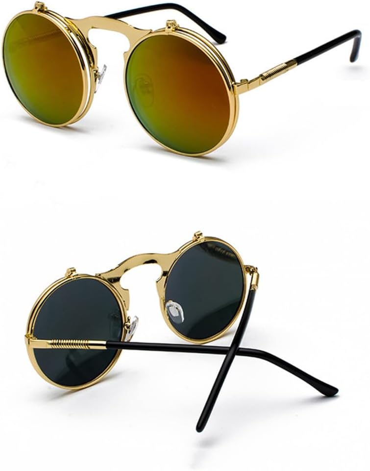 

Винтажные солнцезащитные очки в стиле стимпанк для мужчин и женщин, ретро, ​​круглая металлическая оправа, изогнутые дужки, защита от УФ-излучения UV400 MTZJH, 13 Gold-redfilm