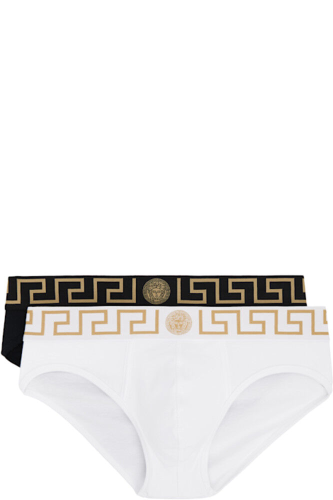 

Двойная упаковка черно-белых трусов с узором Greca Border Versace Underwear