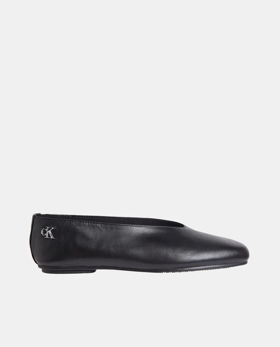 Женские балетки из кожи с логотипом Calvin Klein, черный