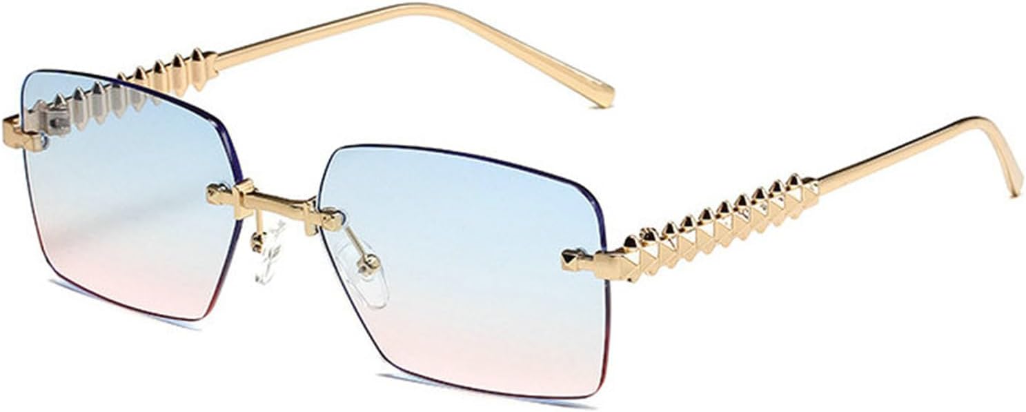 

Солнцезащитные очки Willochra Designer, унисекс, повседневные, для путешествий и покупок, без оправы, с зауженными краями и заклепками, женские, с защитой от УФ-излучения UV400, Blue Pink