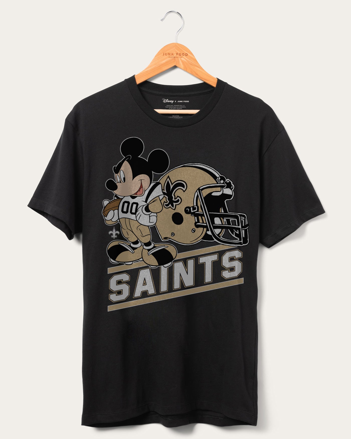 

Футболка фаната Saints Disney Mickey Came to Play Junk Food Clothing, черный