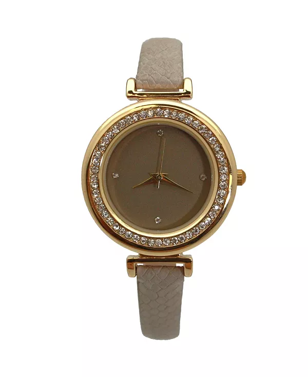 

Женские часы с тонким однотонным серо-коричневым ремешком и стразами Olivia Pratt, taupe