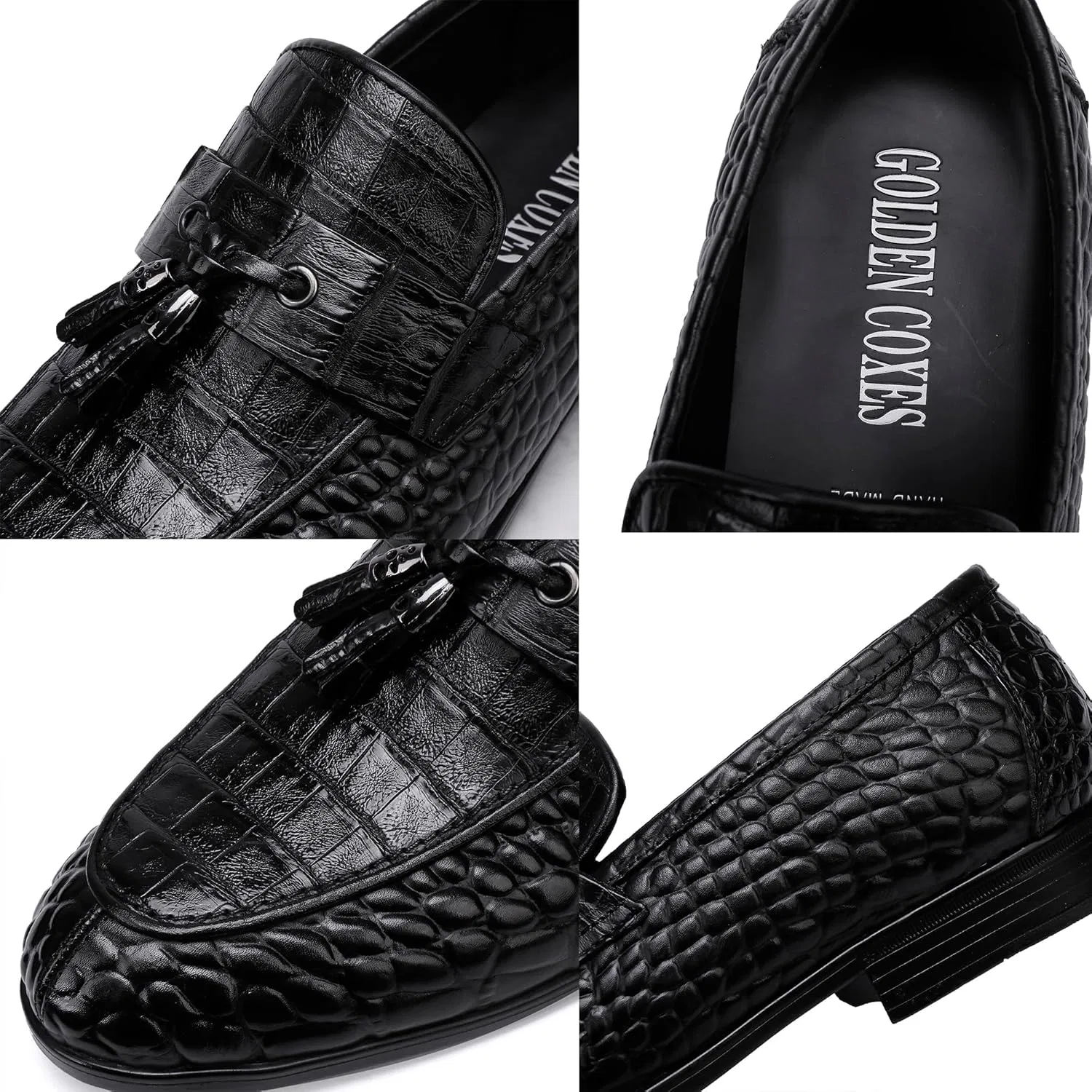 Лоферы из натуральной кожи с узором аллигатора, Black B — фото 2