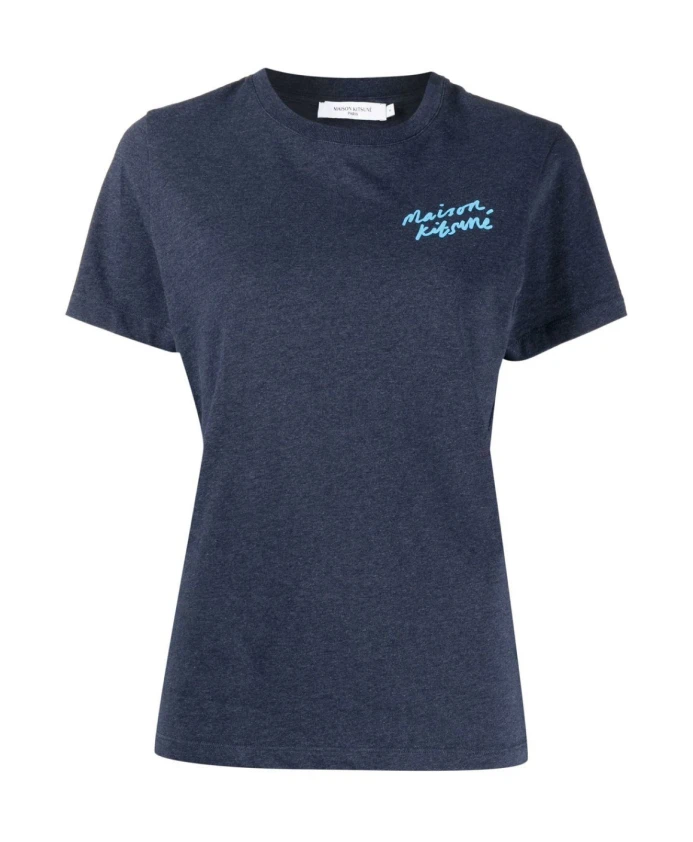 

Футболка с миниатюрным логотипом, выполненным от руки. Maison Kitsunã, синий