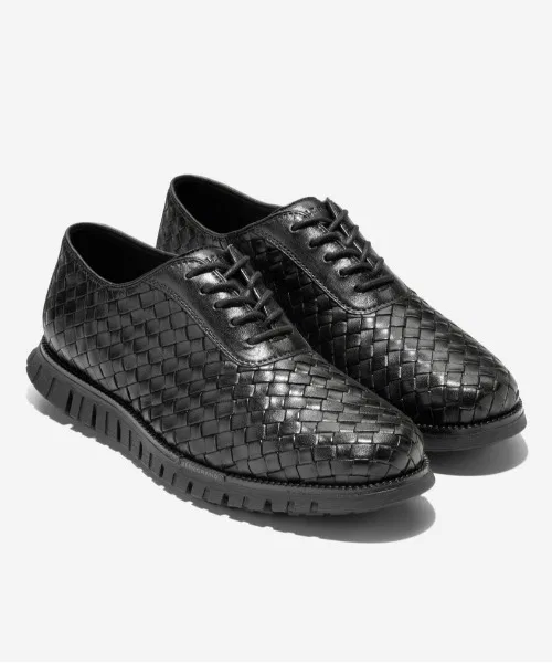 Мужские туфли оксфорды Cole Haan из кожи с плетением ZeroGrand чёрные — фото 3