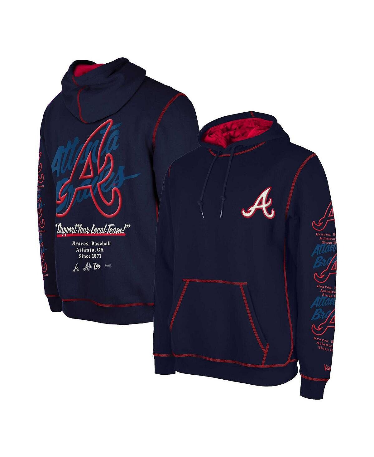 

Мужской темно-синий пуловер с капюшоном Atlanta Braves Team с разрезом New Era