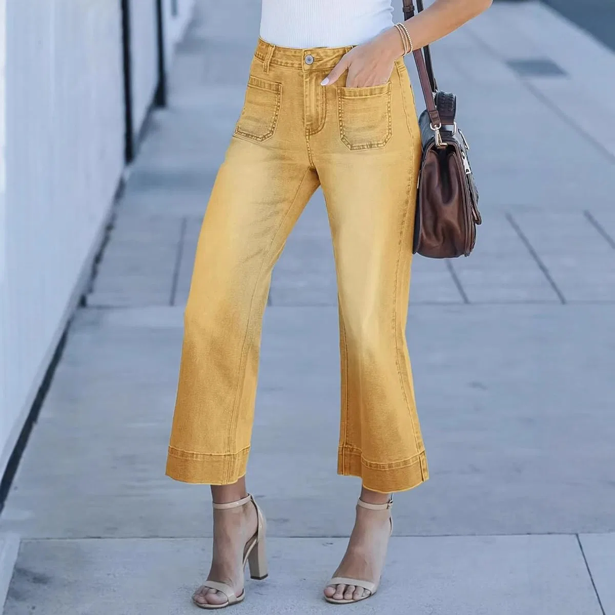 Джинсы широкие Capri Jeans, желтые — фото 3