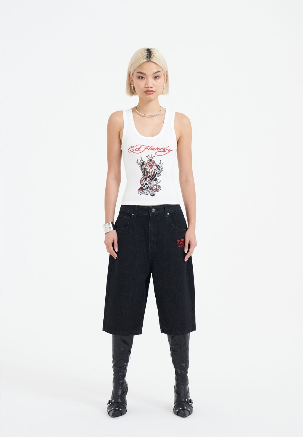 

Джинсовые шорты LOVE RUNS WILD DIAMANTE JORTS Ed Hardy, черный