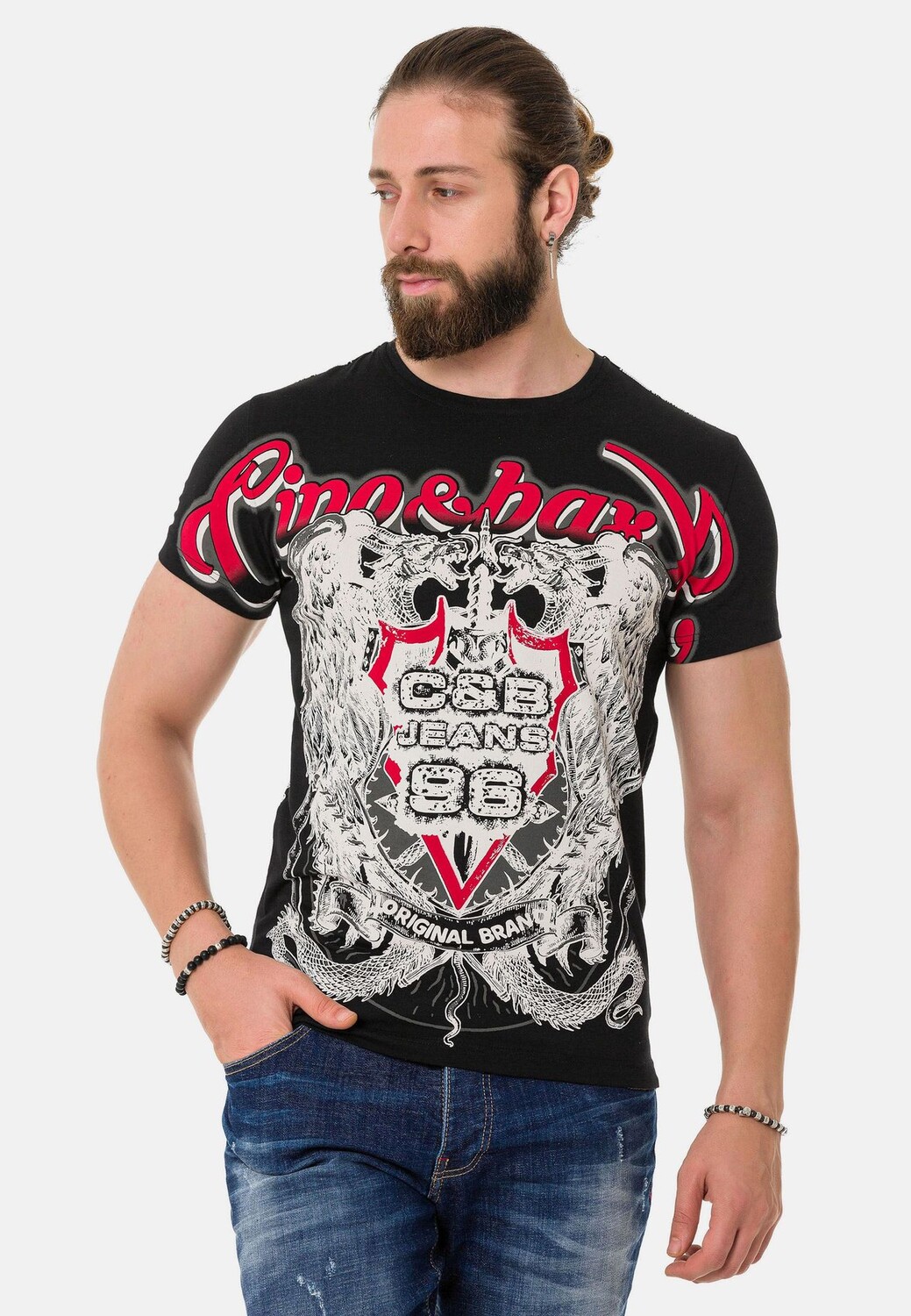 

Футболка с модным принтом спереди и сзади CIPO & BAXX, черный